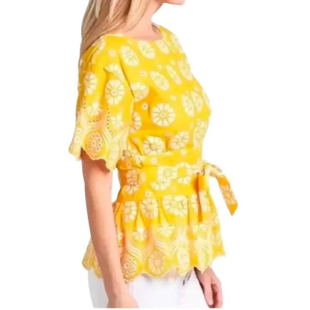 Tory Burch Embroidered Eyelet Top in Sunlight Yellow Size 4 NWOT